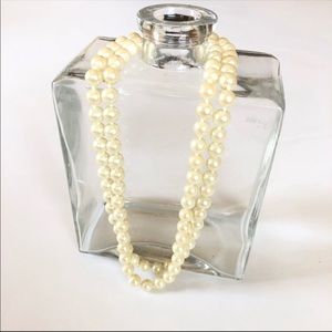 Vintage Glass Ivory Pearl Double Strand Necklace